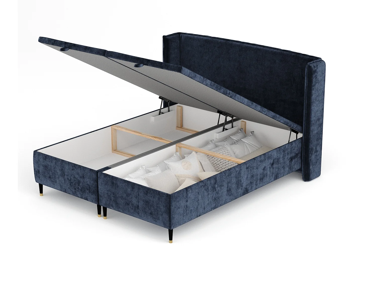 Lit coffre en tissu chenille Ritual - 200 x 200 cm - bleu marine