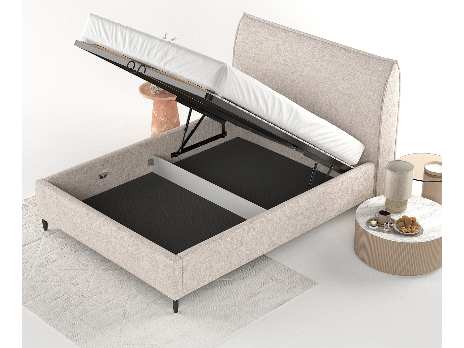 Łóżko tapicerowane Shell - 140 x 200 cm - tkanina pleciona - beżowy