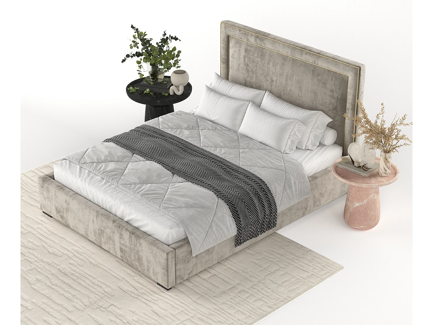 Lit coffre Como - 180 x 200 cm - chenille - beige