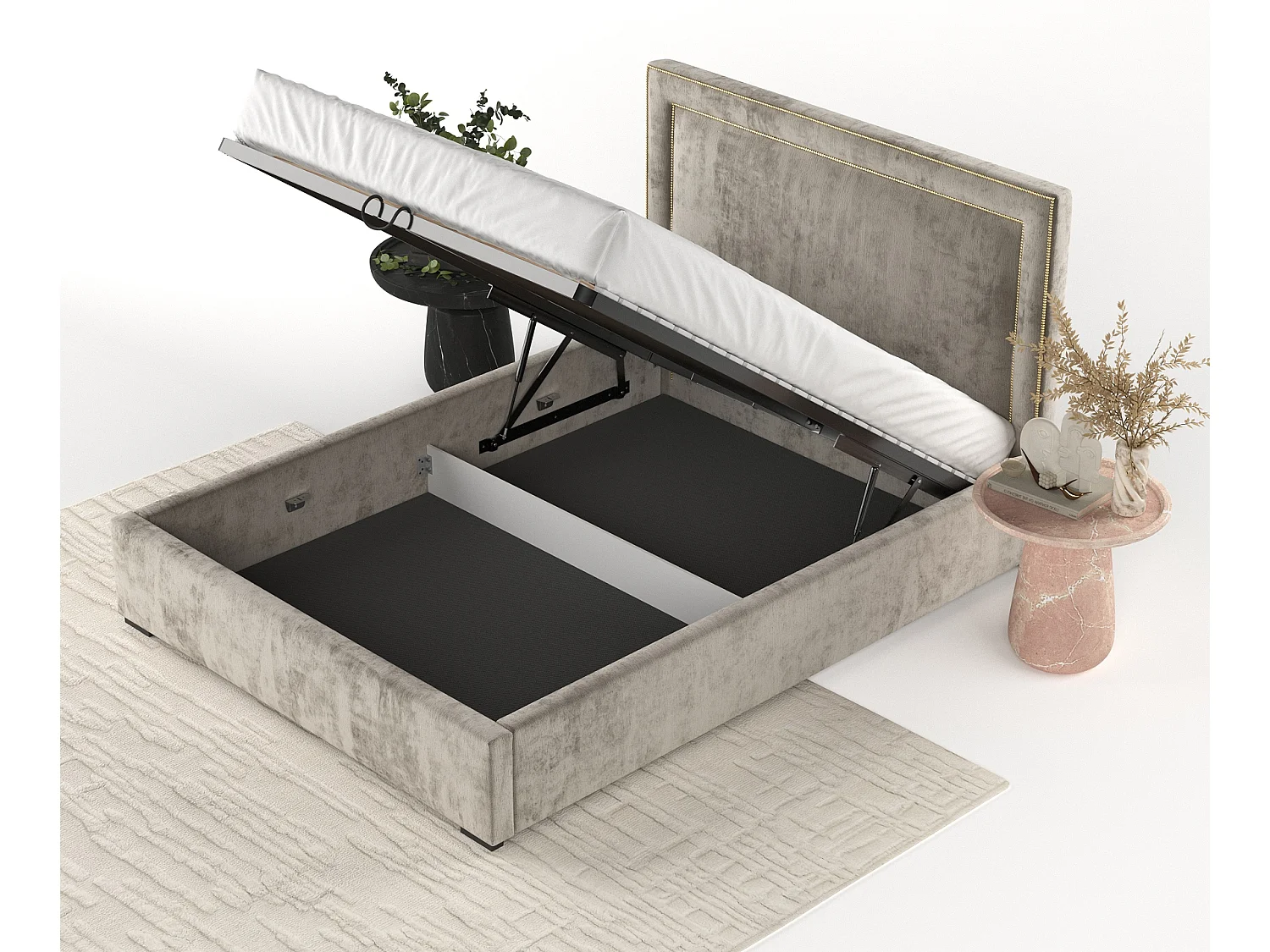 Polsterbett Como - 180 x 200 cm - Chenille-Stoff - beige