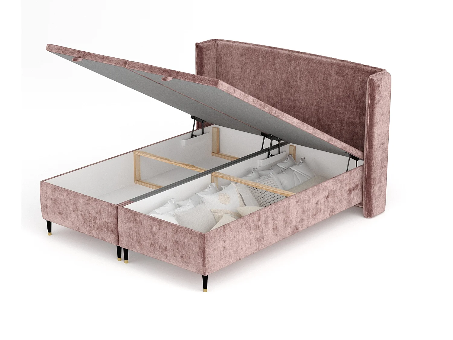 Lit coffre en tissu chenille Ritual - 160 x 200 cm - rose