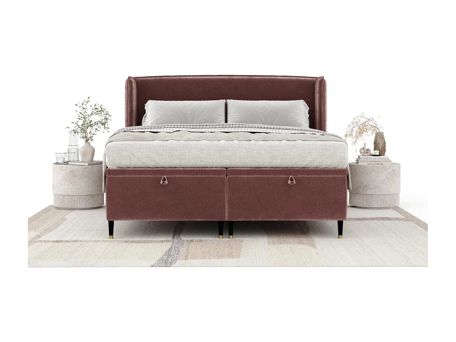 Lit coffre en tissu chenille Ritual - 160 x 200 cm - rose