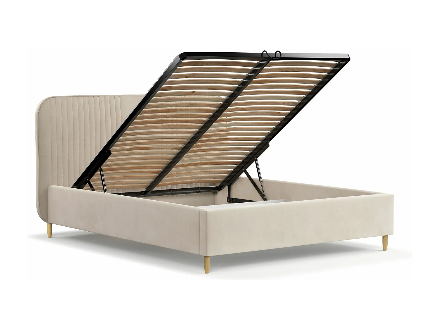 Lit coffre Livy - 140 x 200 cm - velours - crème