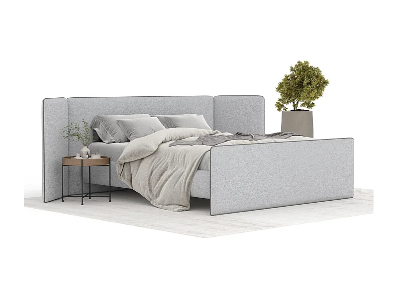 Lit coffre Tokyo - 160 x 200 cm - toile tissée - gris clair