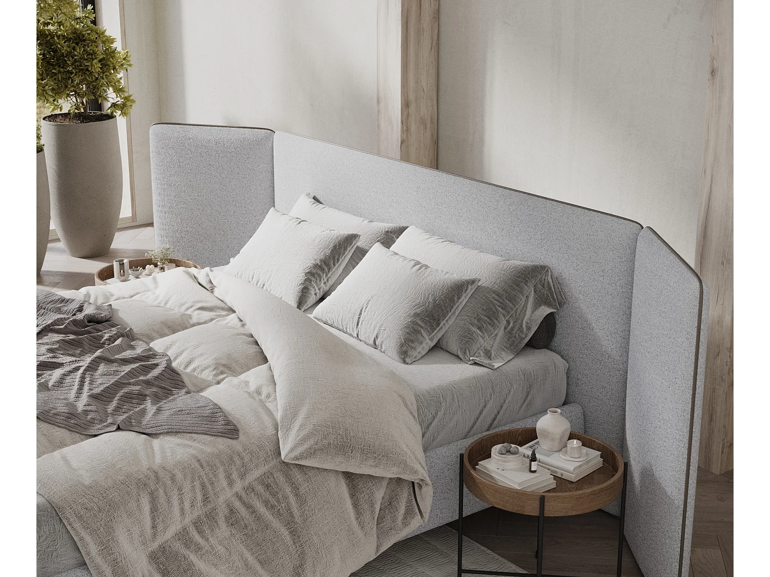 Lit coffre Tokyo - 160 x 200 cm - toile tissée - gris clair