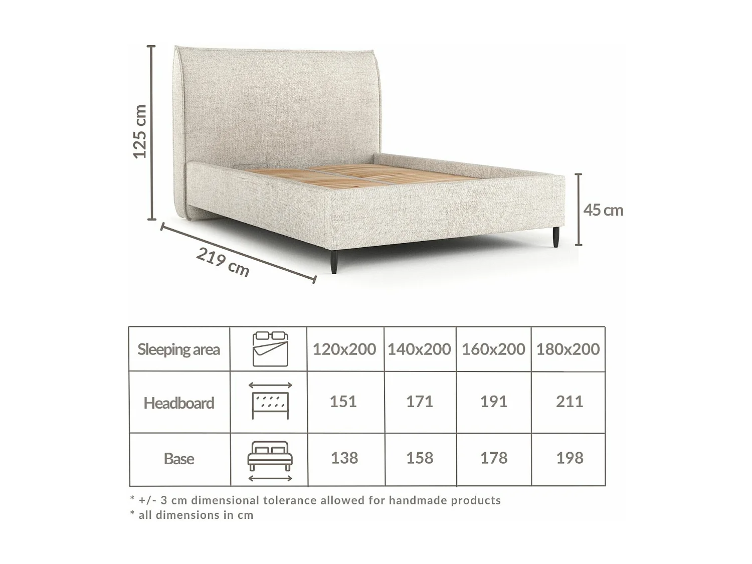 Łóżko tapicerowane Shell - 160 x 200 cm - tkanina pleciona - szary