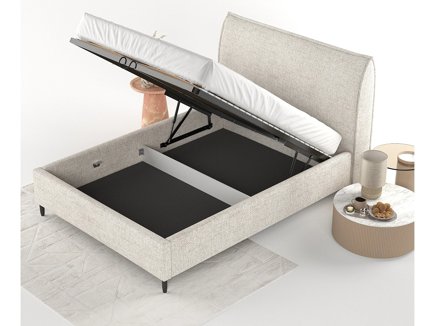 Lit capitonné Shell - 180 x 200 cm - toile tissée - creme