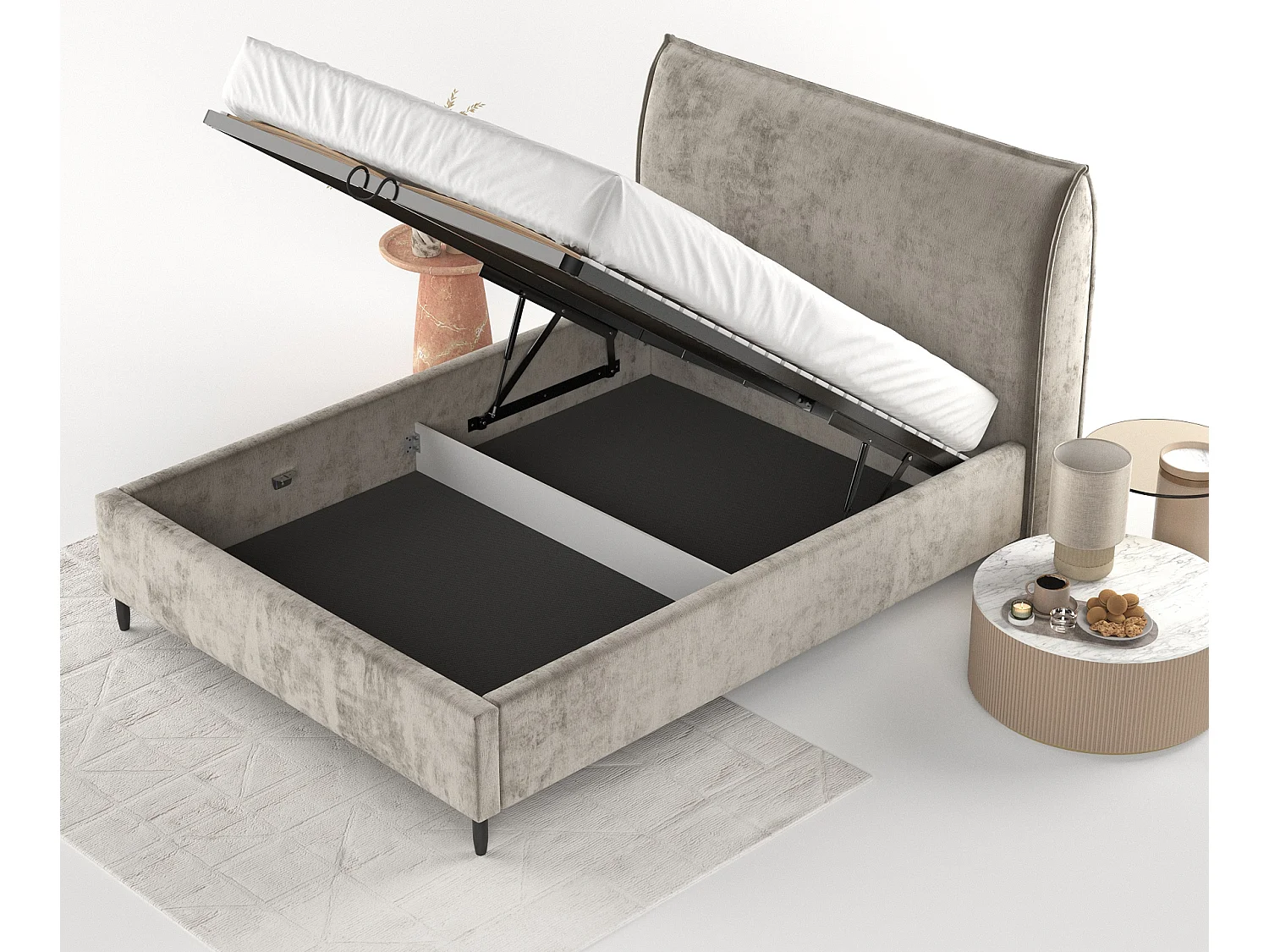 Lit capitonné Shell - 140 x 200 cm - chenille - beige