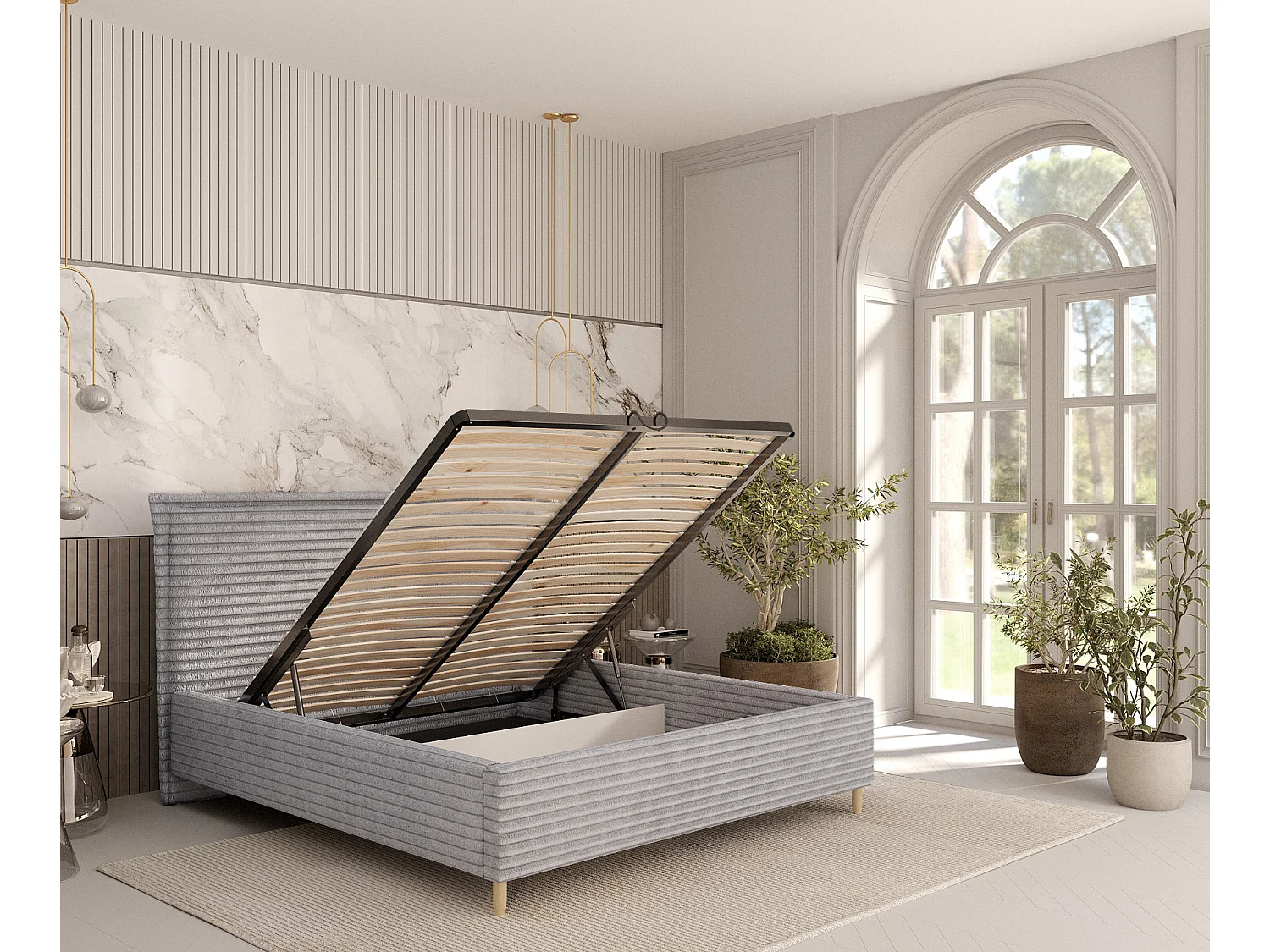 Polsterbett Cape Cod - 180 x 200 cm - Samtstoff - hellgrau