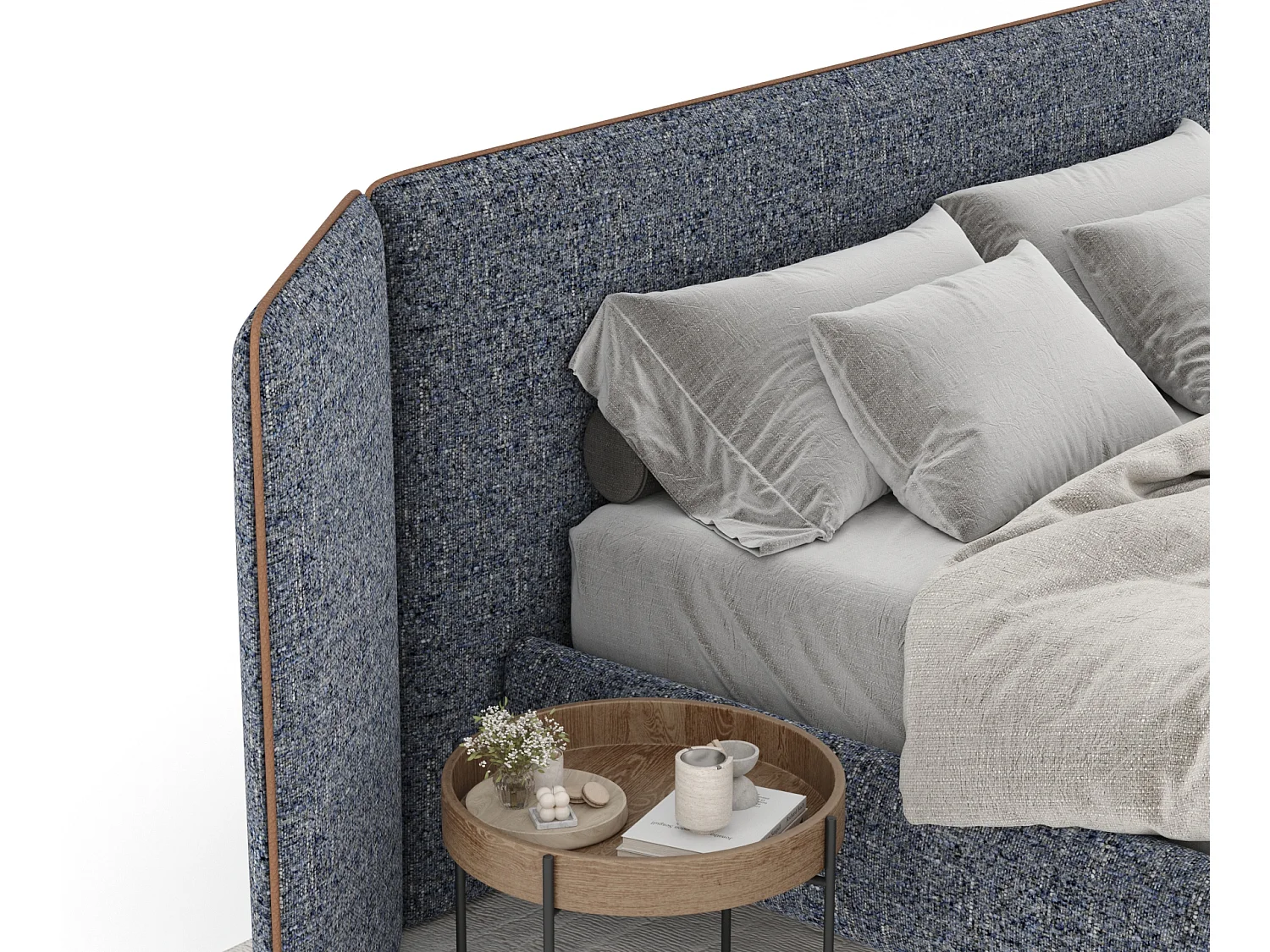 Lit coffre Tokyo - 180 x 200 cm - toile tissée - bleu marine