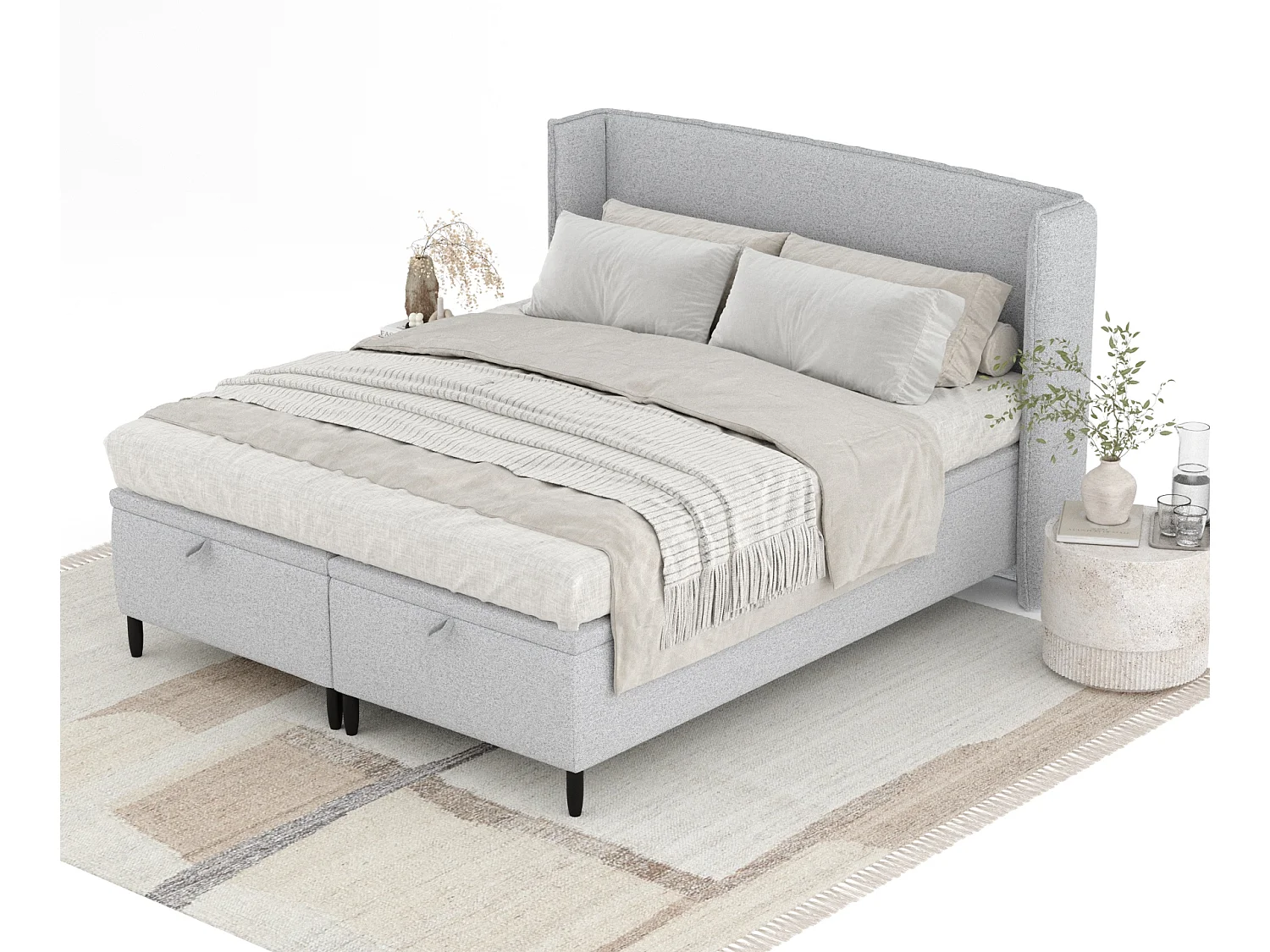 Lit coffre en toile tissée Ritual - 200 x 200 cm - gris clair