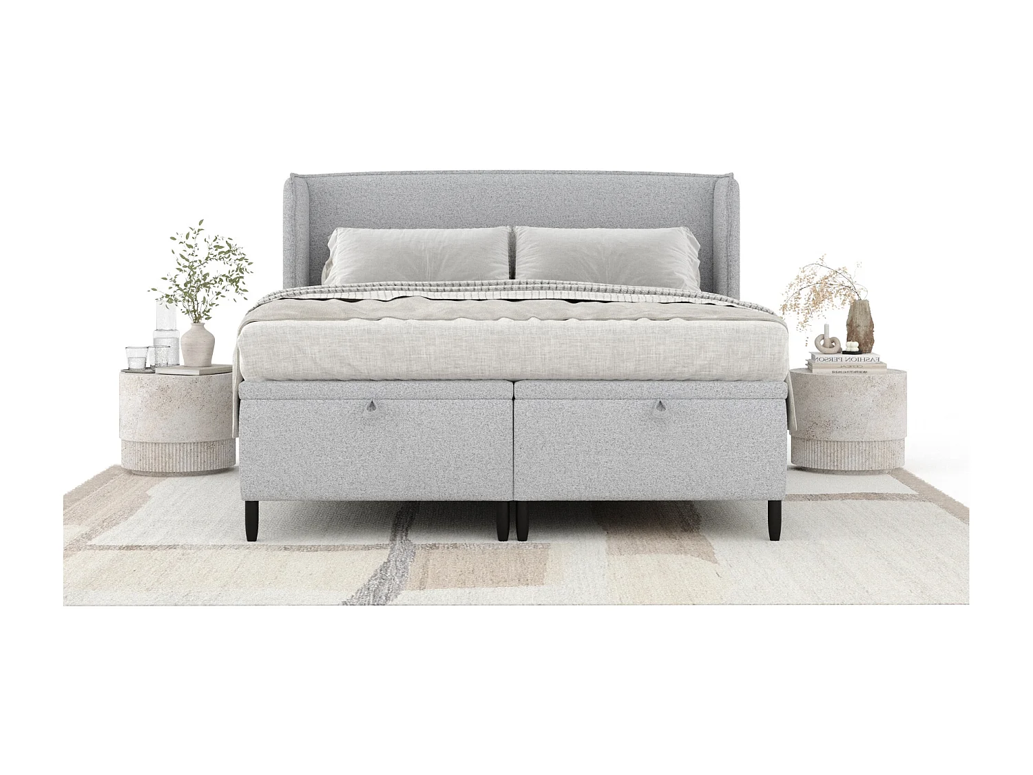 Lit coffre en toile tissée Ritual - 200 x 200 cm - gris clair