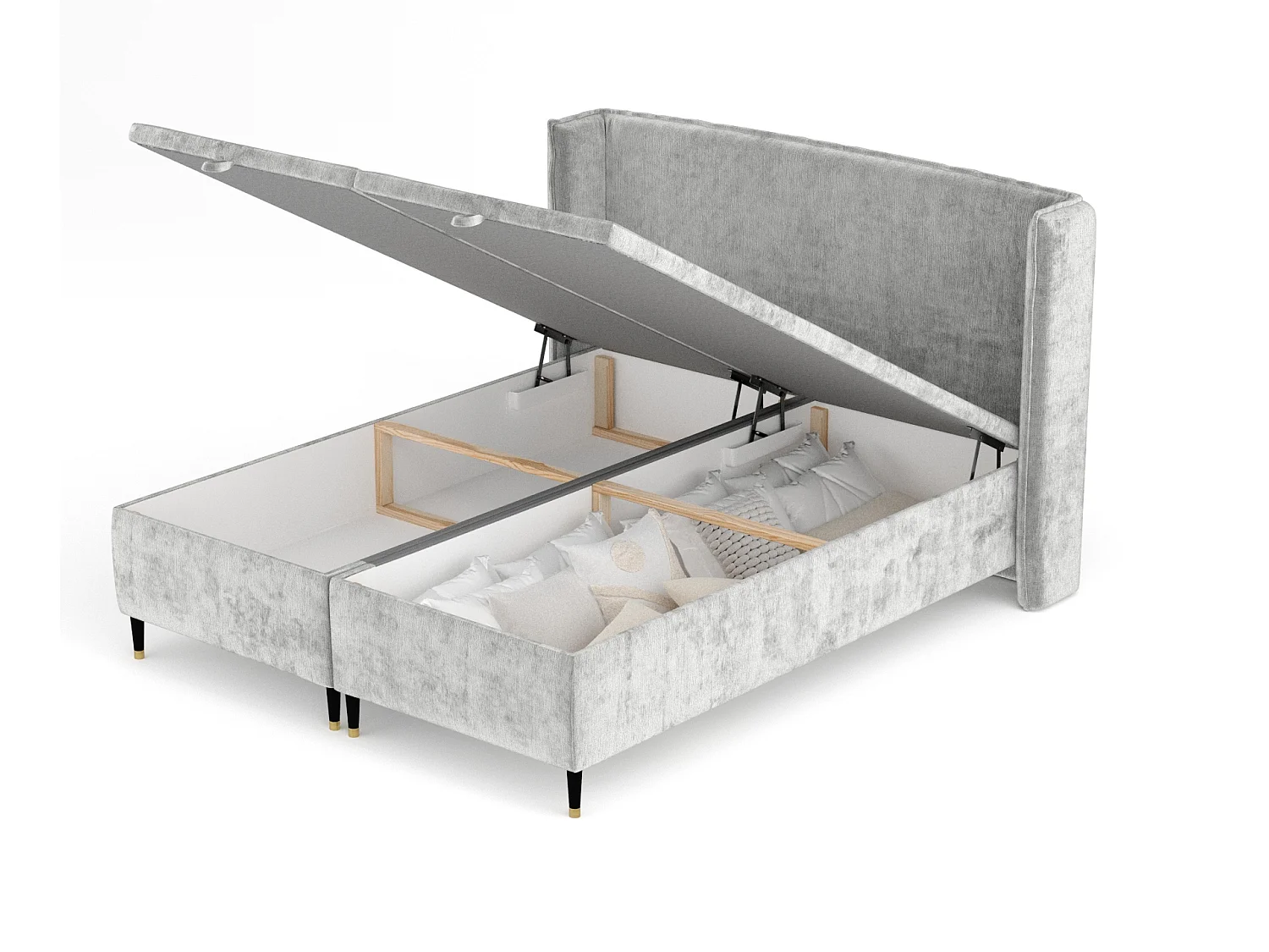 Lit coffre en tissu chenille Ritual - 180 x 200 cm - gris clair