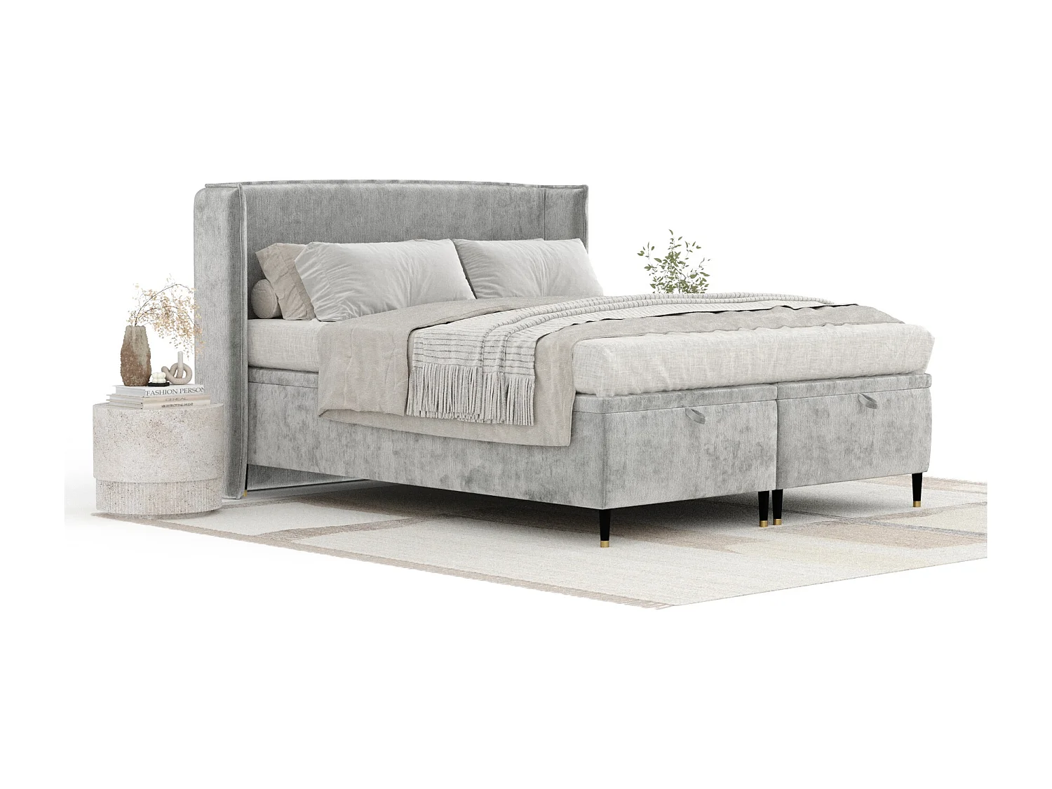 Lit coffre en tissu chenille Ritual - 180 x 200 cm - gris clair