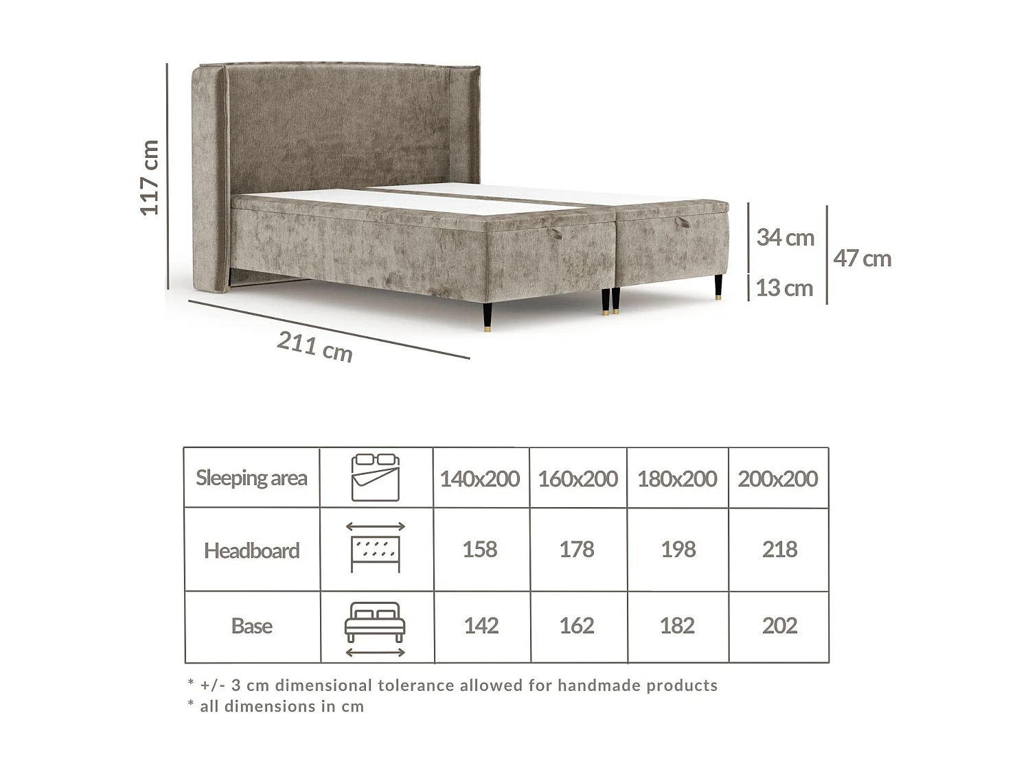 Lit coffre en tissu chenille Ritual - 180 x 200 cm - gris clair