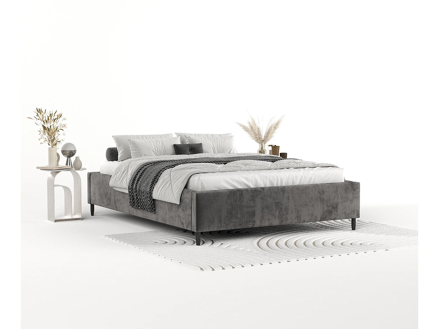 Polsterbett Larch - 160 x 200 cm - Chenille-Stoff - dunkelgrau