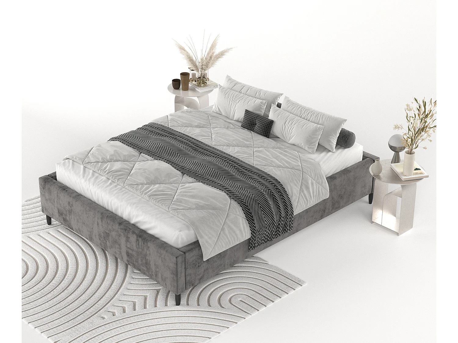 Polsterbett Larch - 160 x 200 cm - Chenille-Stoff - dunkelgrau