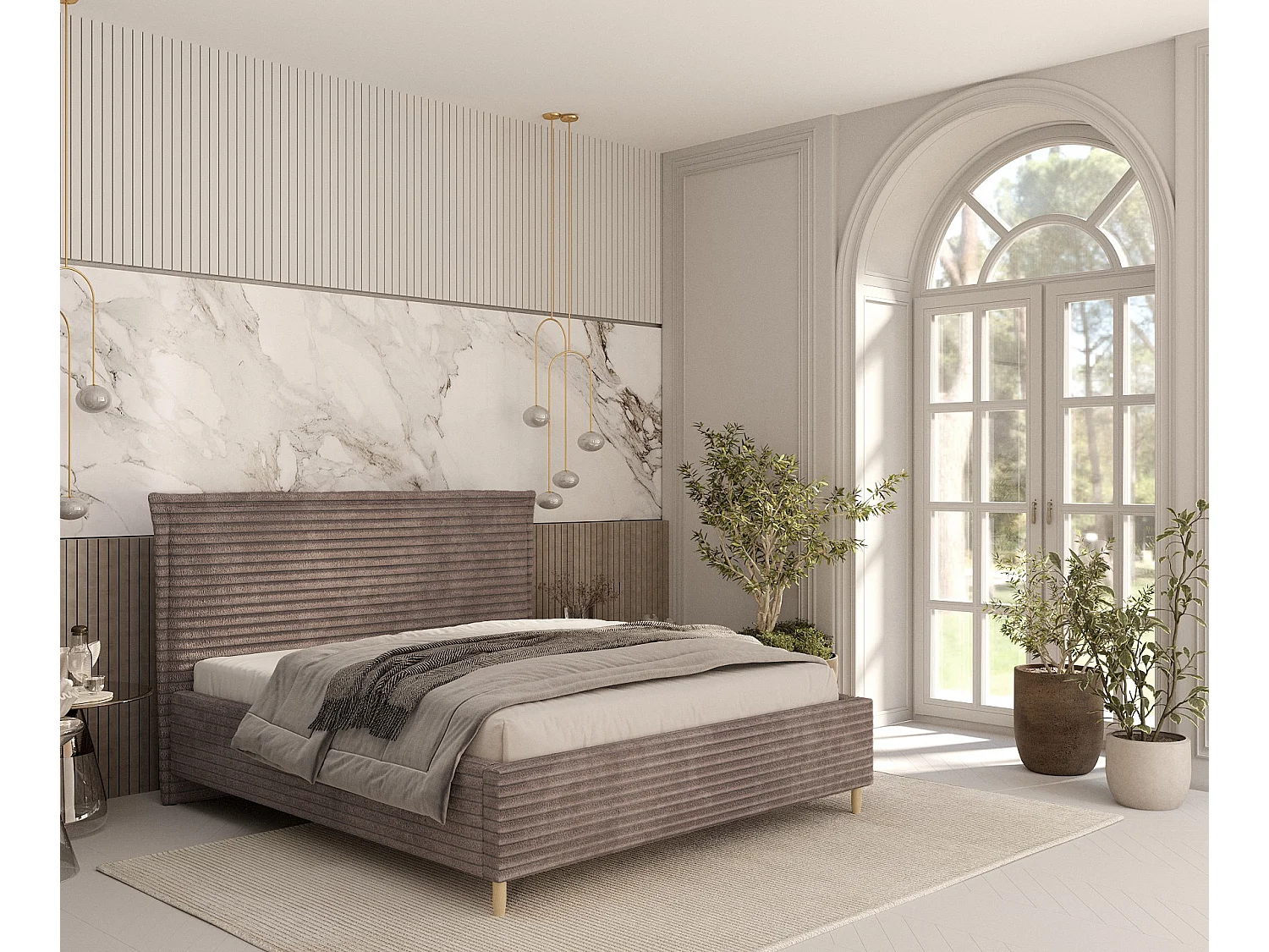 Polsterbett Cape Cod - 160 x 200 cm - Samtstoff - braun