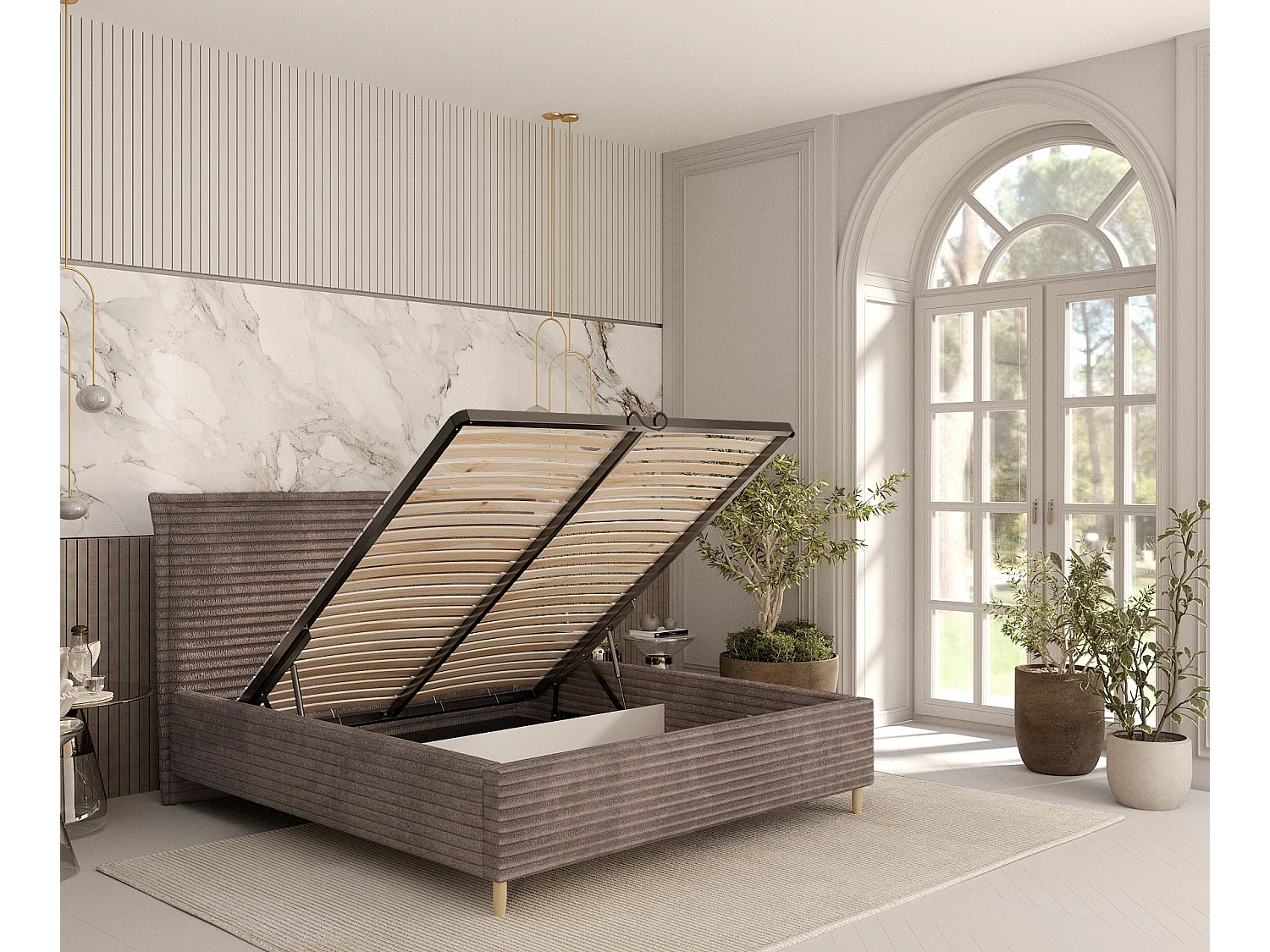 Polsterbett Cape Cod - 160 x 200 cm - Samtstoff - braun