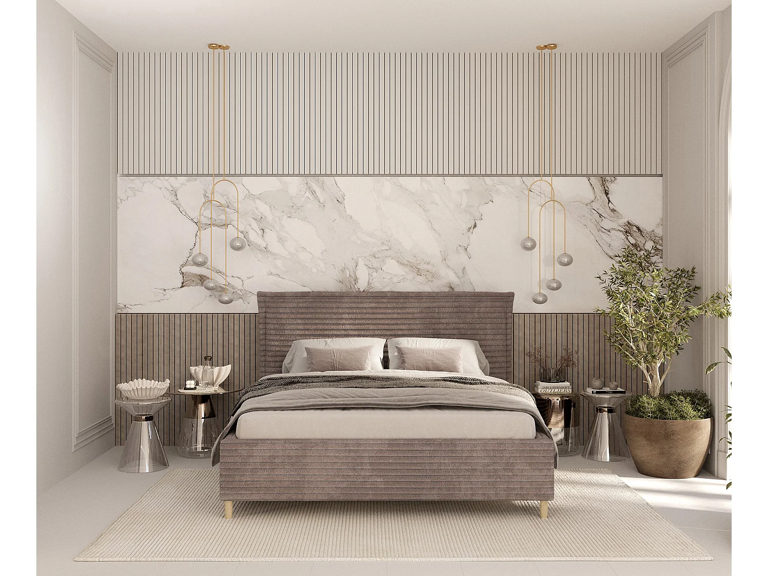 Polsterbett Cape Cod - 160 x 200 cm - Samtstoff - braun