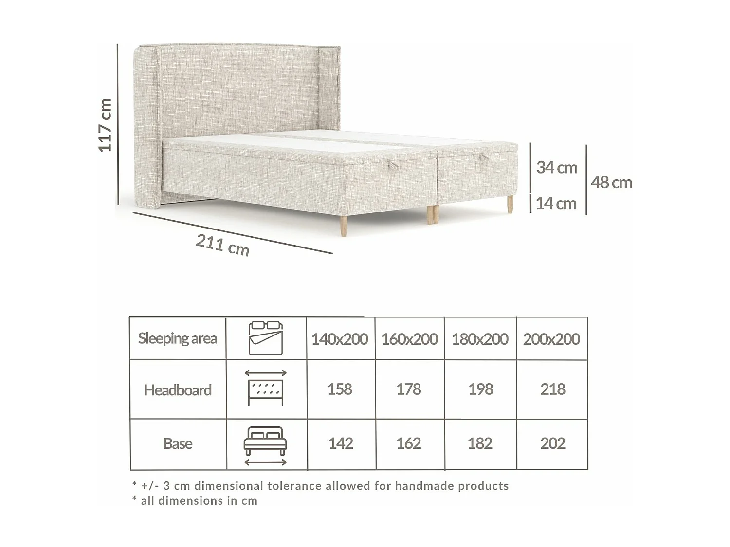 Lit coffre en toile tissée Ritual - 180 x 200 cm - creme