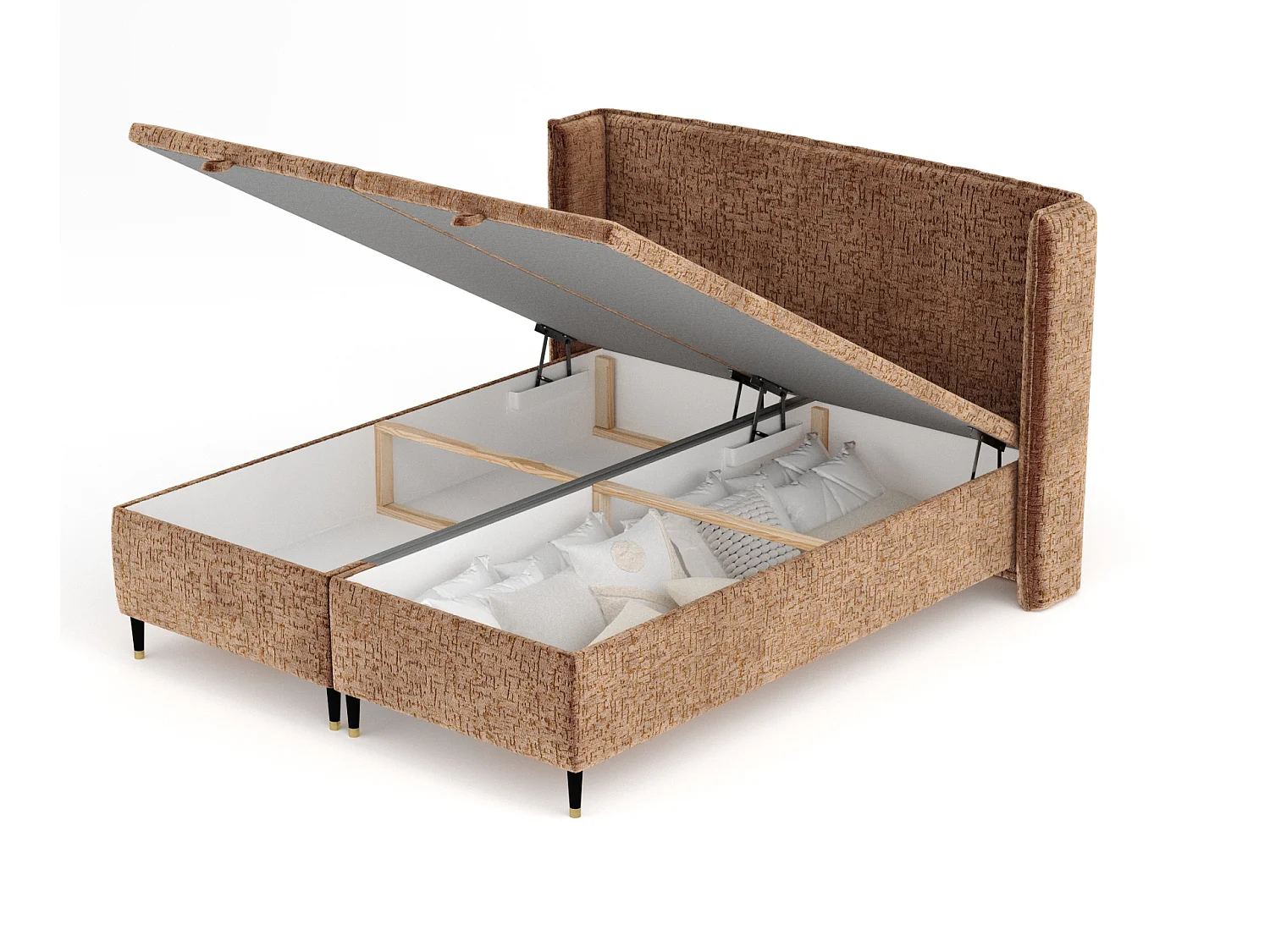 Lit coffre en tissu chenille Ritual - 140 x 200 cm - couleur cuivre