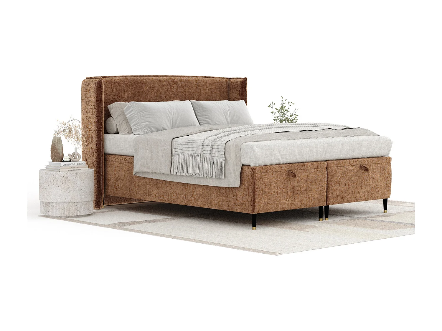 Lit coffre en tissu chenille Ritual - 140 x 200 cm - couleur cuivre