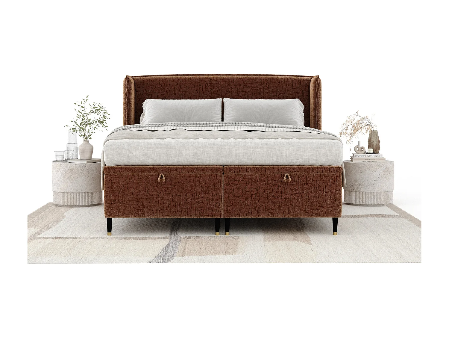 Lit coffre en tissu chenille Ritual - 140 x 200 cm - couleur cuivre