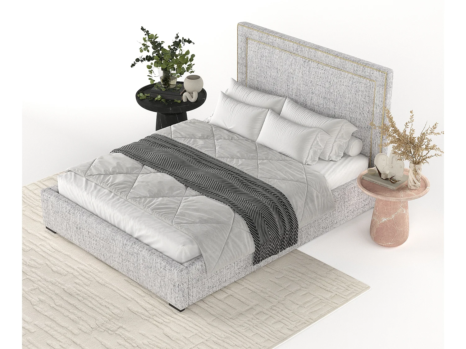 Polsterbett Como - 140 x 200 cm - Webstoff - hellgrau