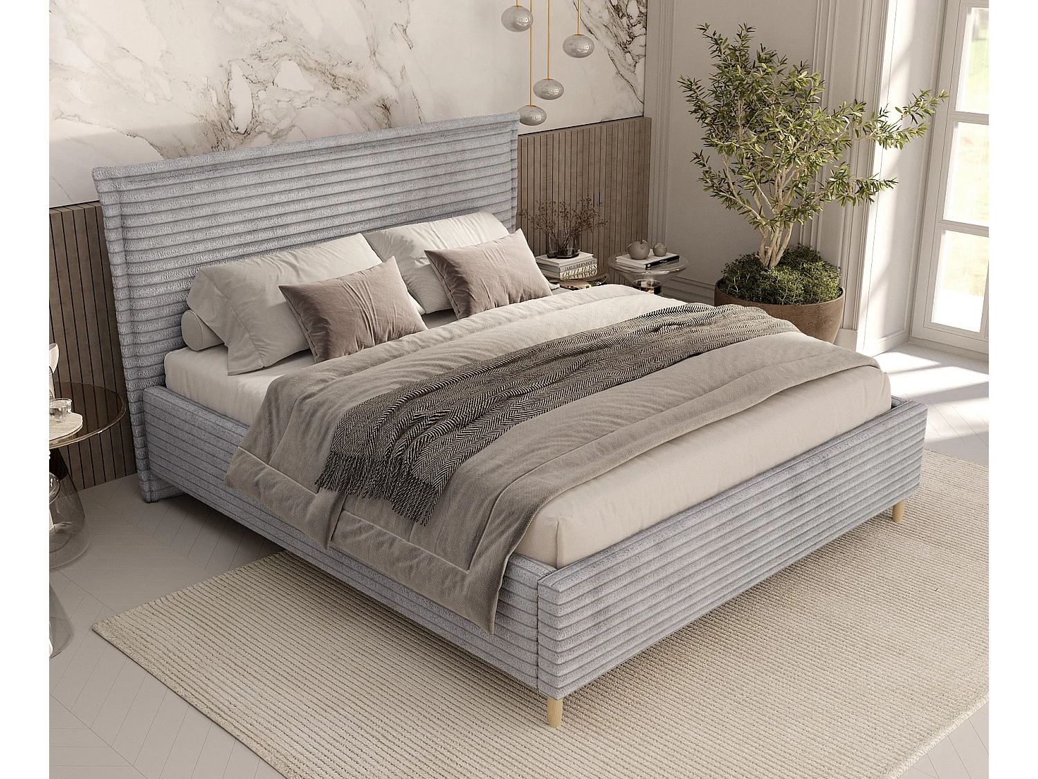 Polsterbett Cape Cod - 140 x 200 cm - Samtstoff - hellgrau