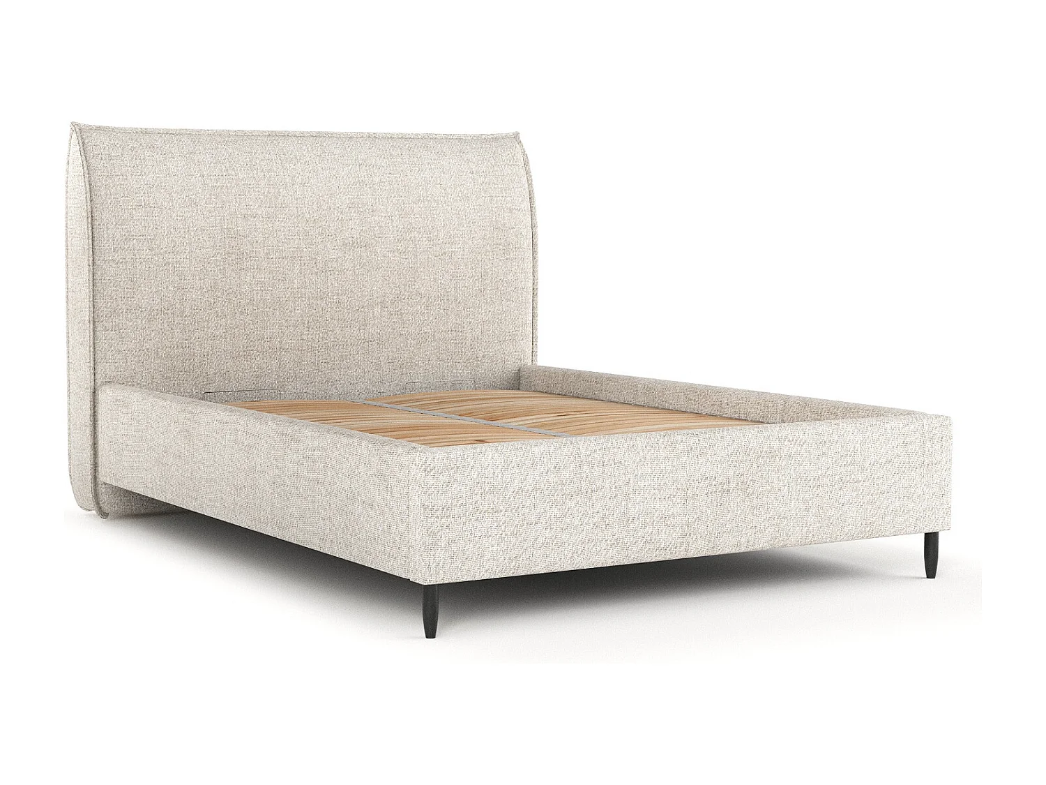 Lit capitonné Shell - 160 x 200 cm - toile tissée - creme