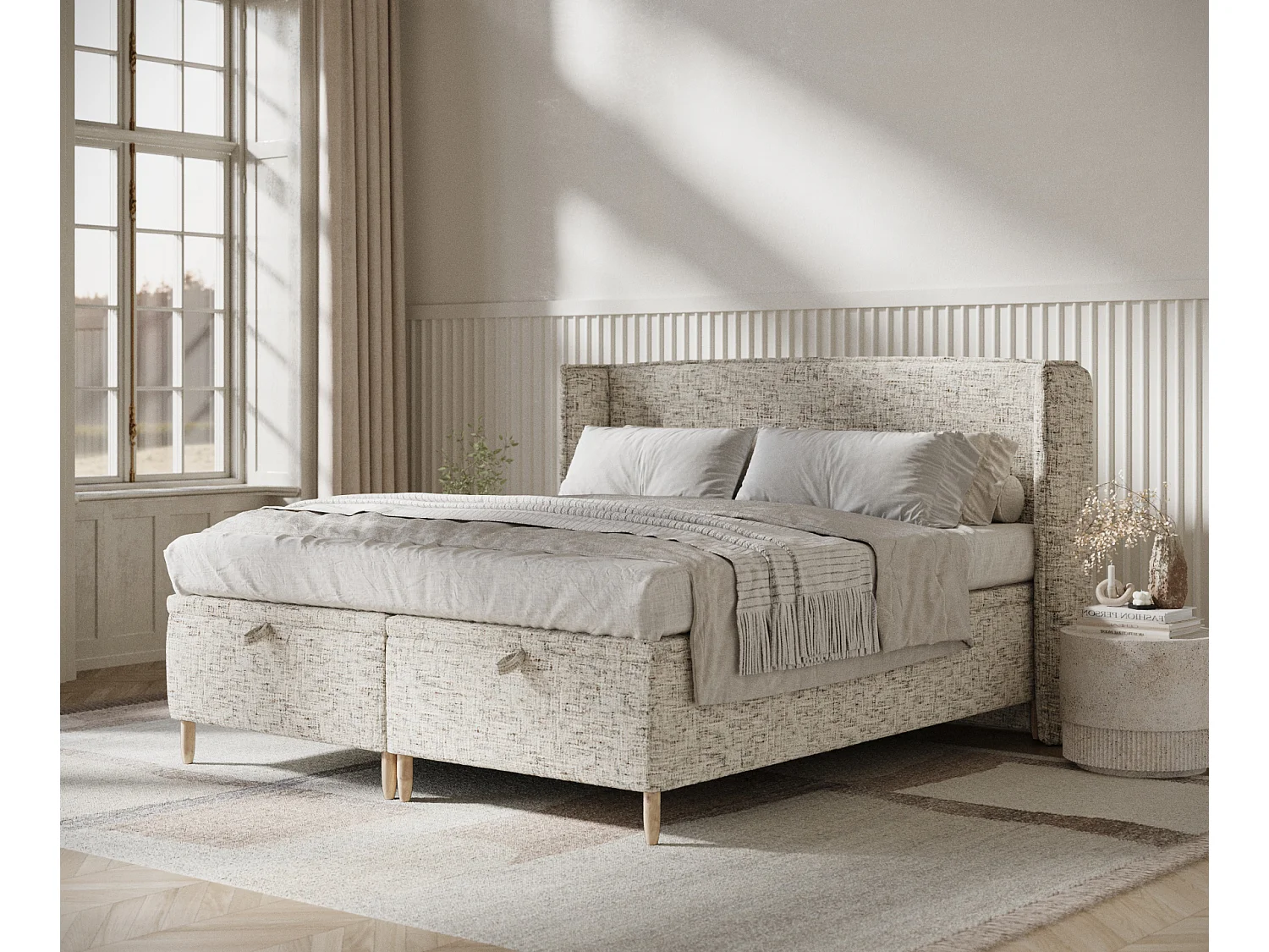 Lit coffre en toile tissée Ritual - 140 x 200 cm - beige mélangé