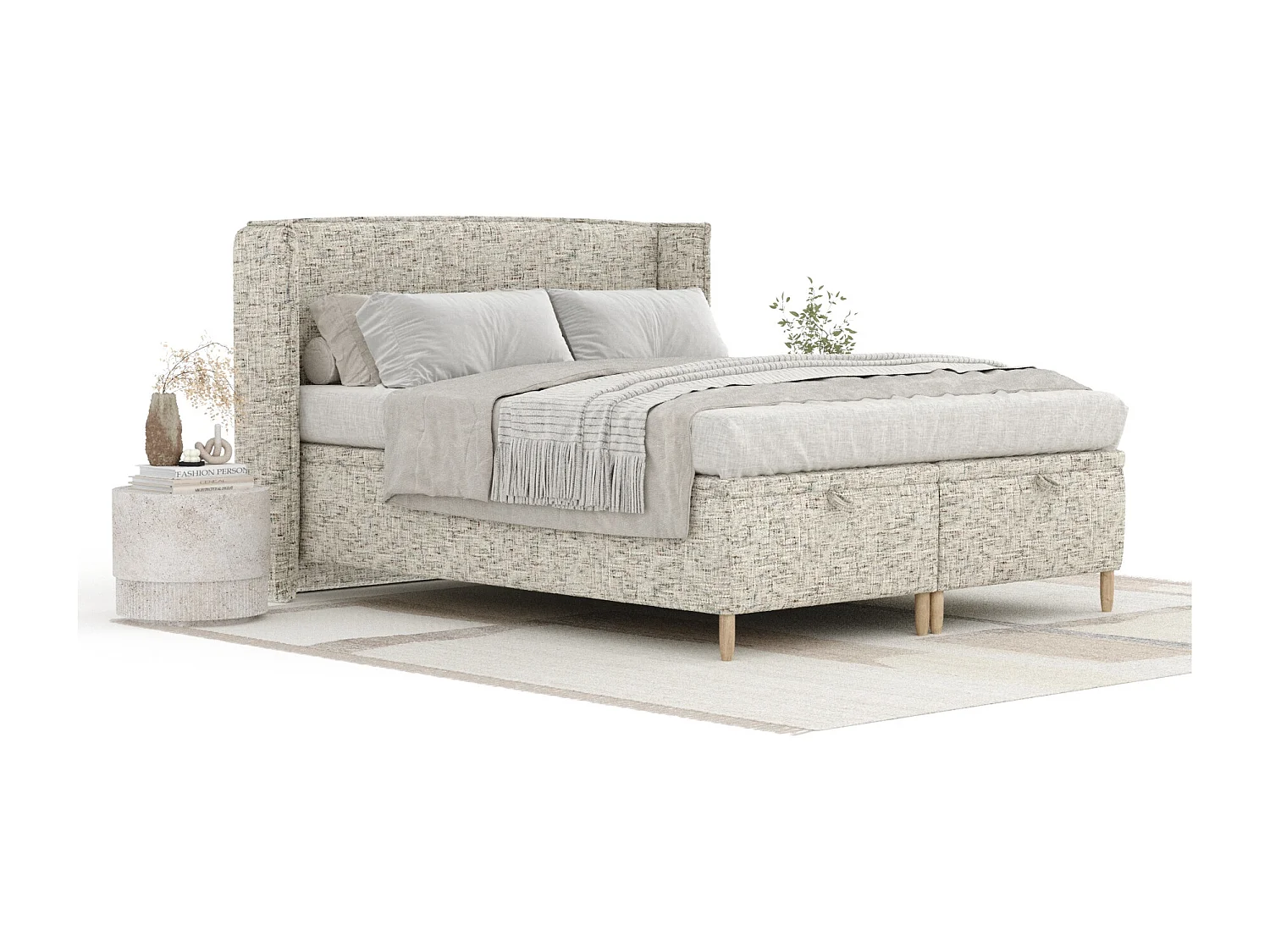 Lit coffre en toile tissée Ritual - 140 x 200 cm - beige mélangé