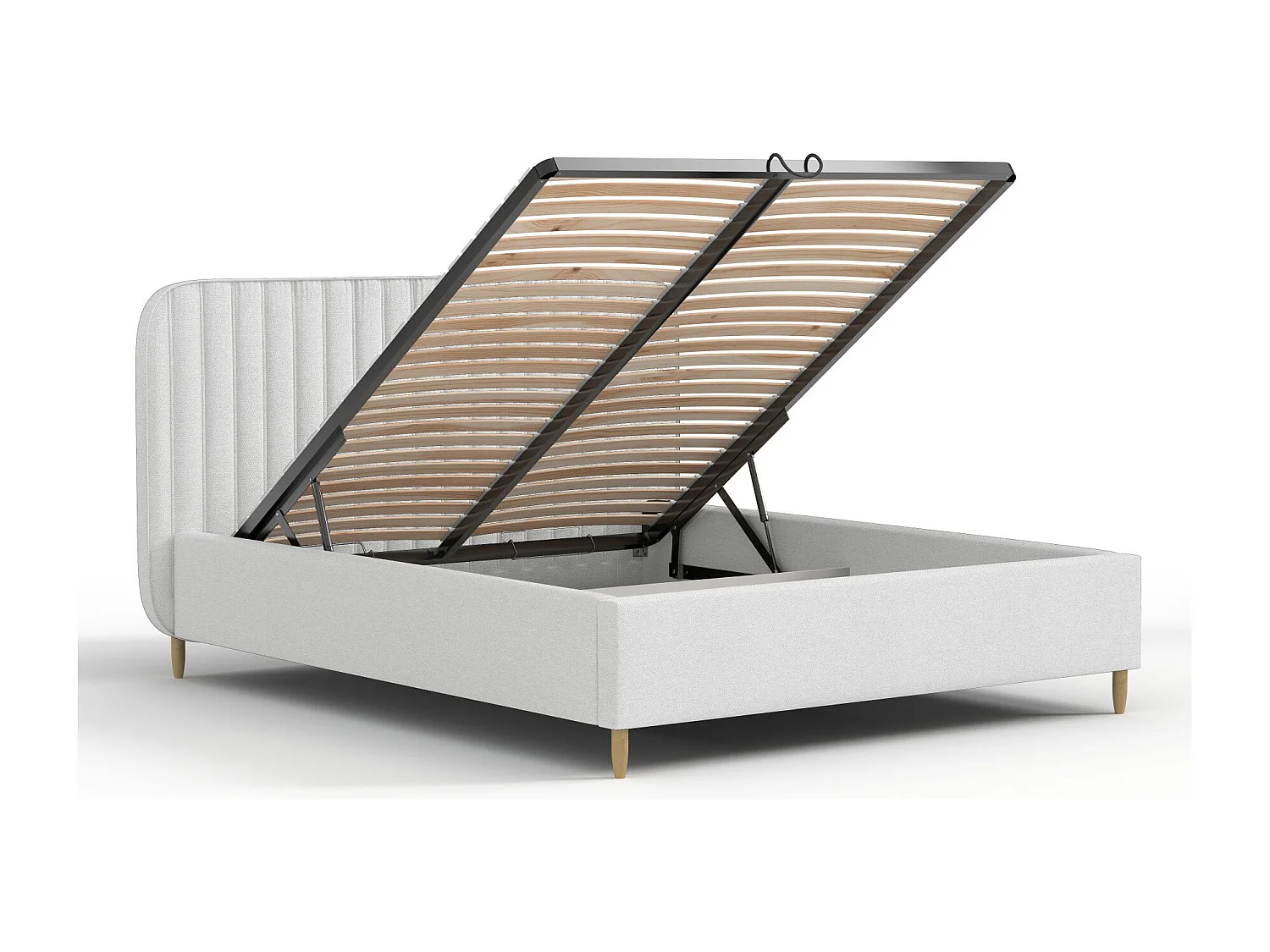 Lit coffre Noto - 140 x 200 cm - toile tissée - gris clair