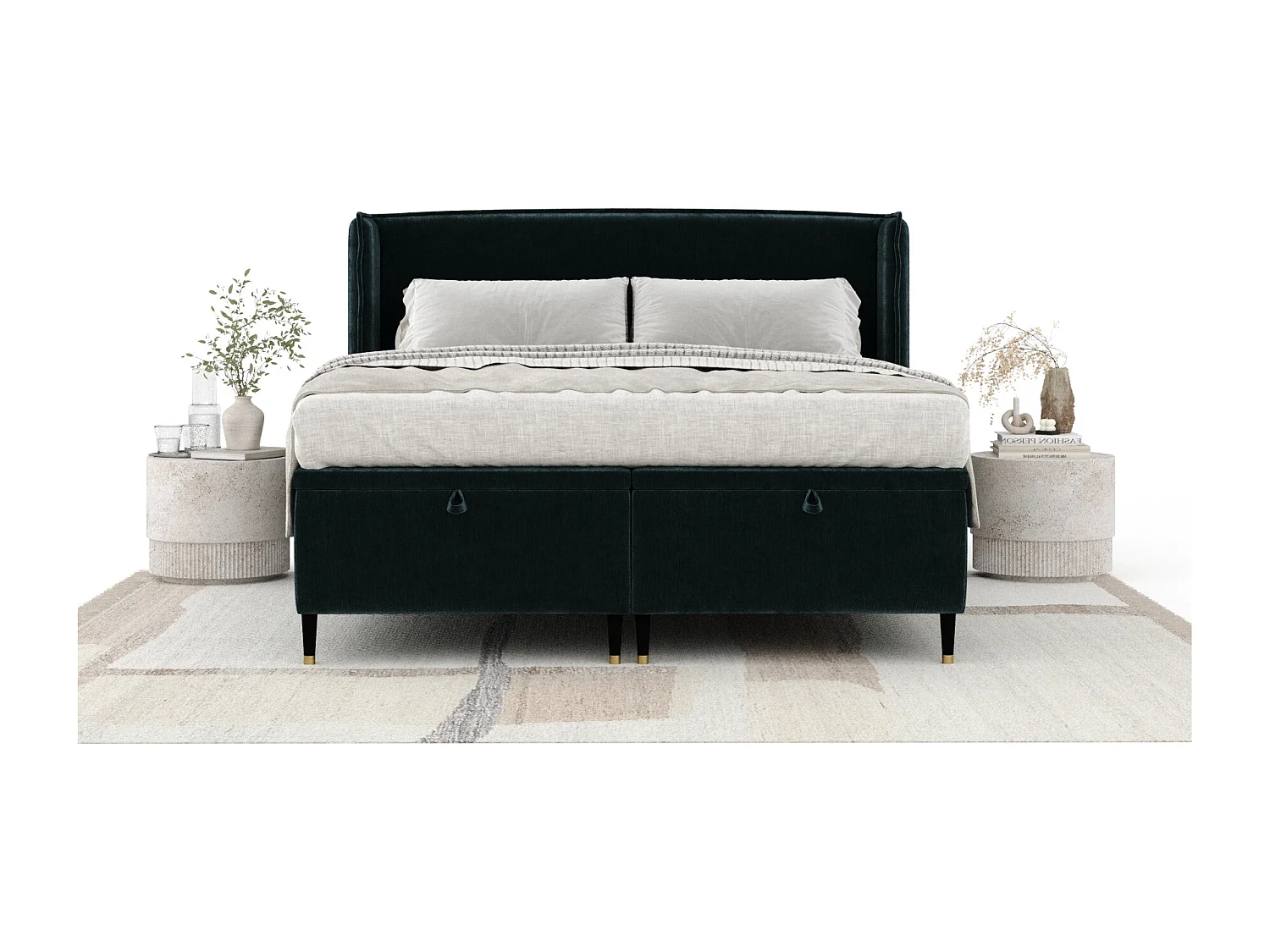 Lit coffre en tissu chenille Ritual - 180 x 200 cm - couleur sarcelle