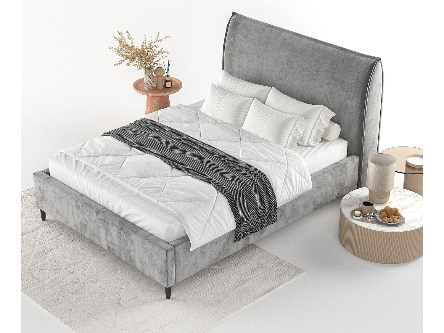 Gestoffeerd bed Shell - 180 x 200 cm - chenillestof - grijs