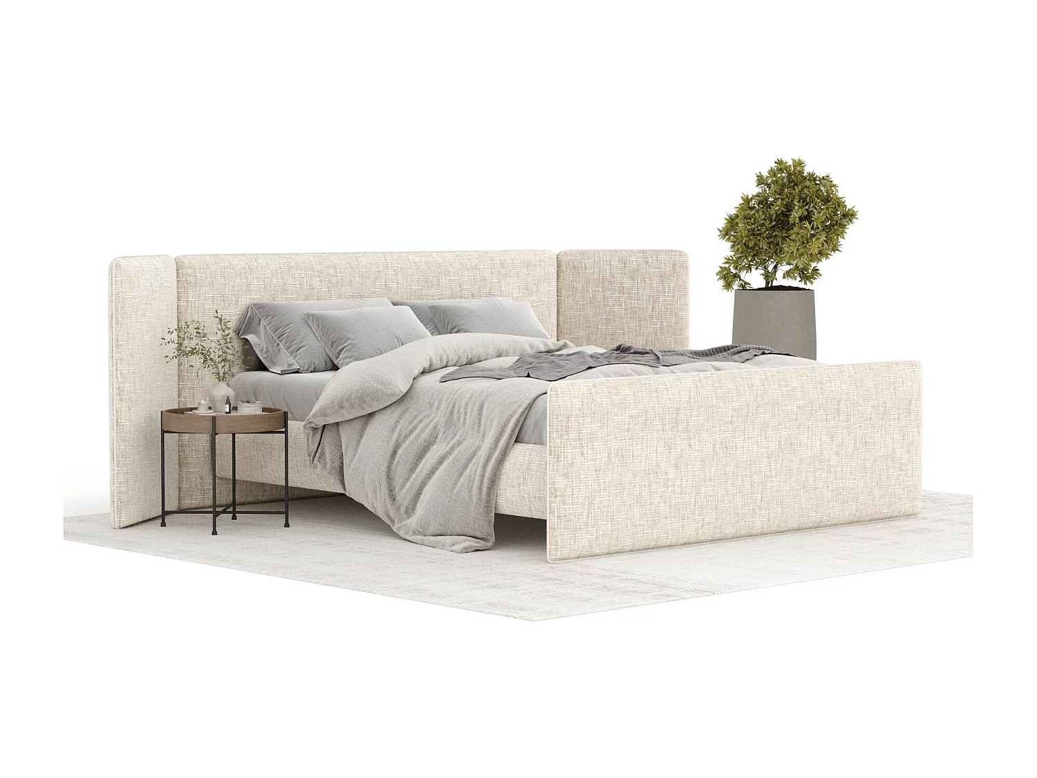 Lit coffre Tokyo - 160 x 200 cm - toile tissée - beige clair