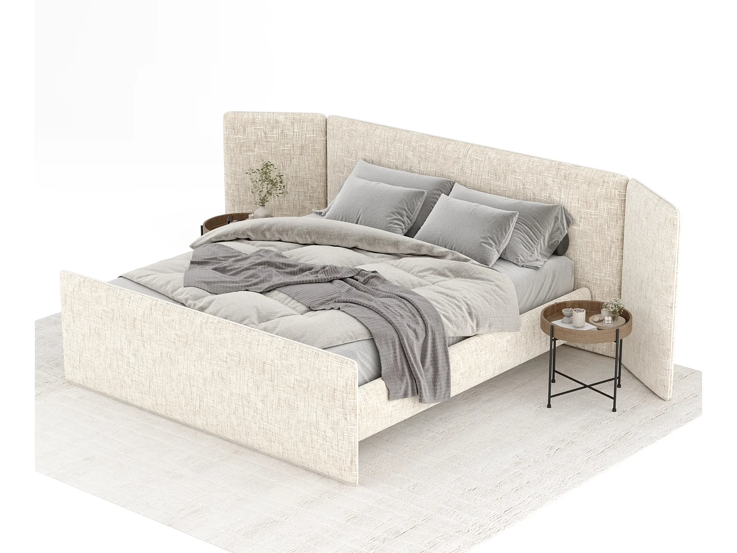 Lit coffre Tokyo - 160 x 200 cm - toile tissée - beige clair