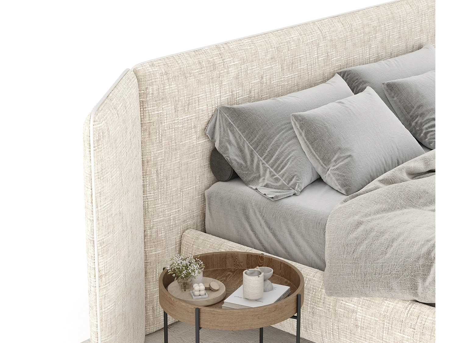 Lit coffre Tokyo - 160 x 200 cm - toile tissée - beige clair