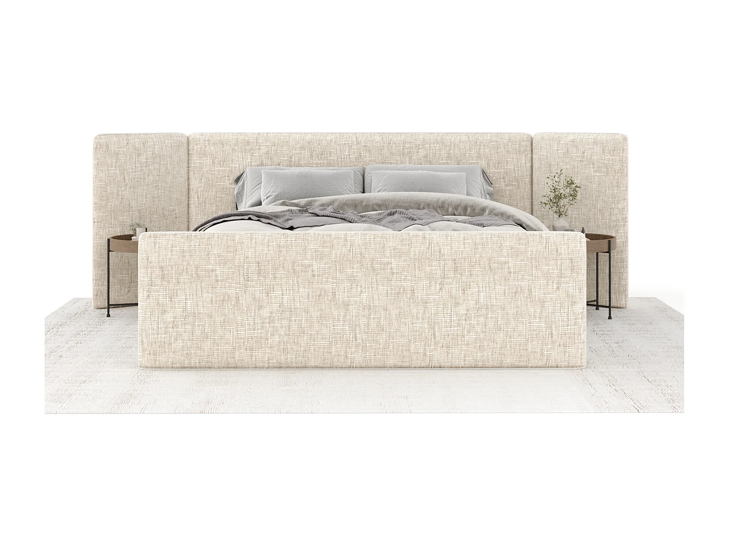 Lit coffre Tokyo - 160 x 200 cm - toile tissée - beige clair