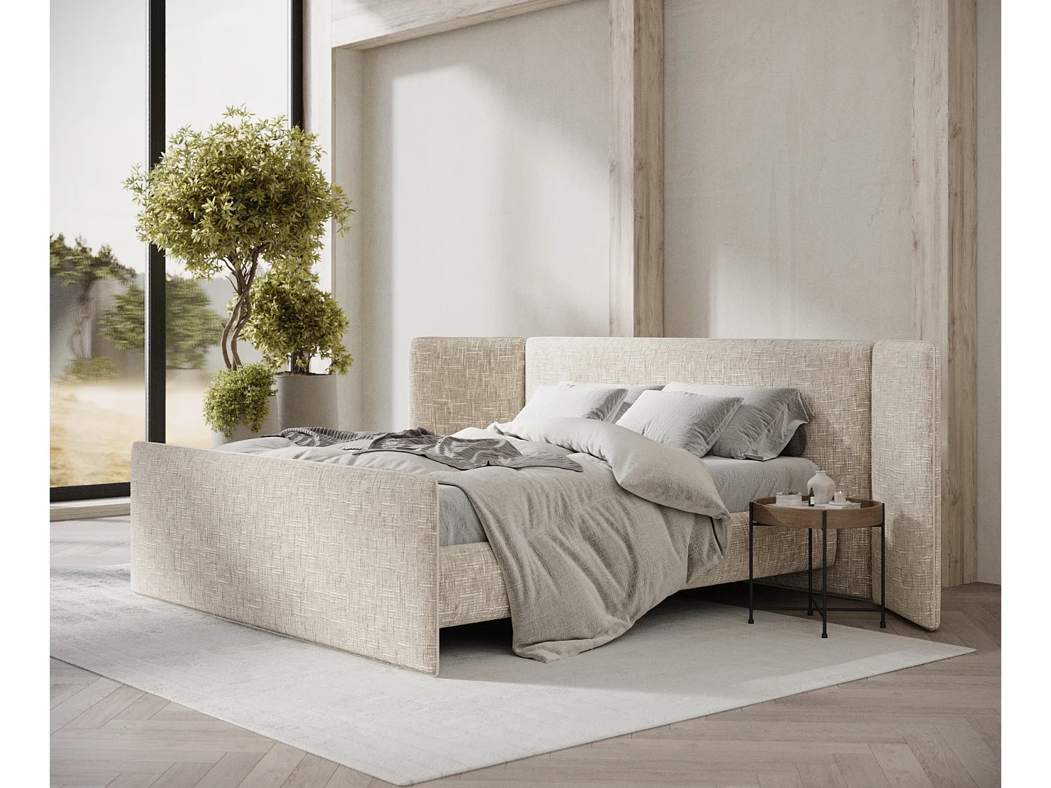 Polsterbett Tokyo - 160 x 200 cm - Webstoff - hellbeige