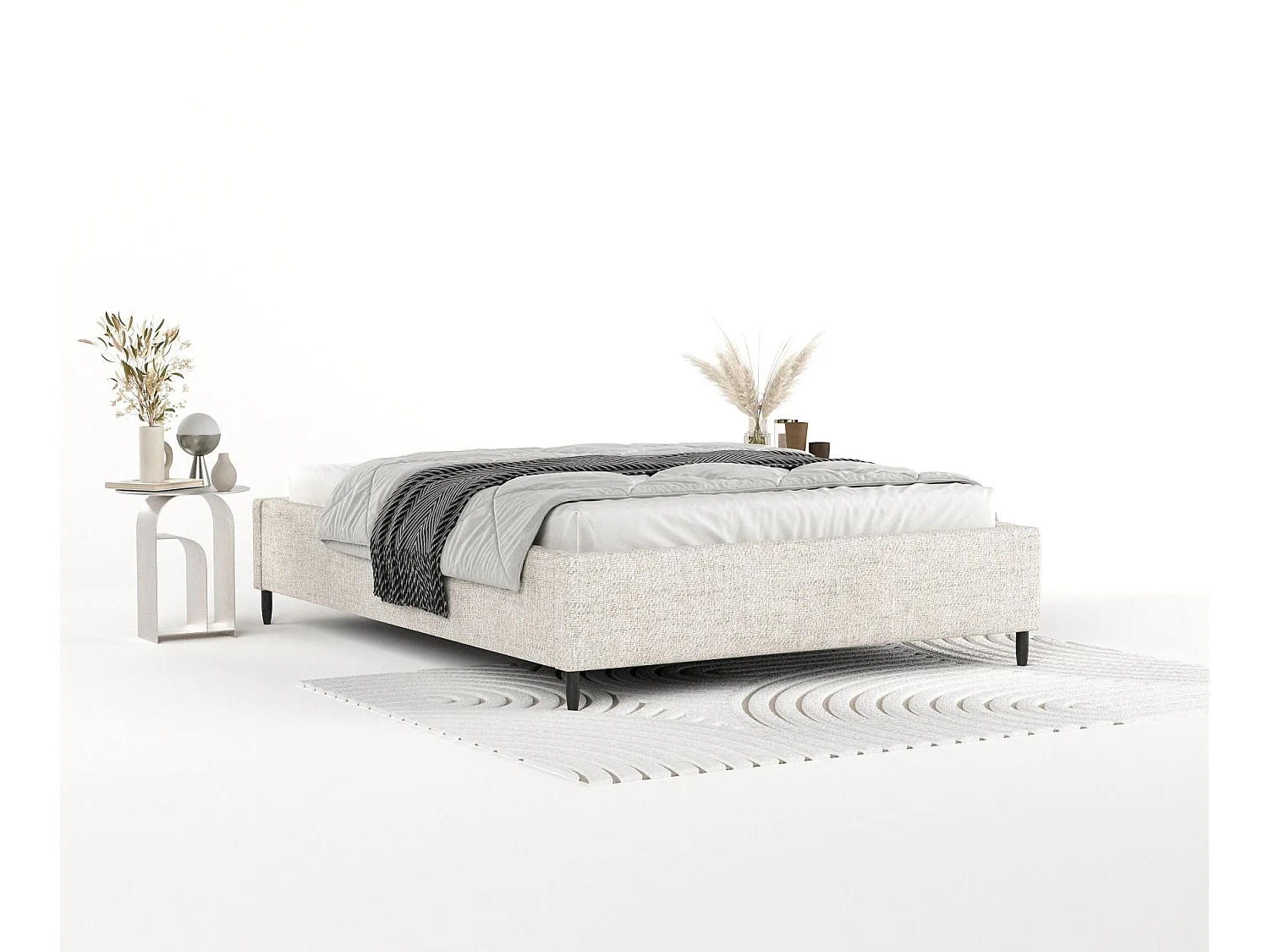 Polsterbett Larch - 180 x 200 cm - Webstoff - creme