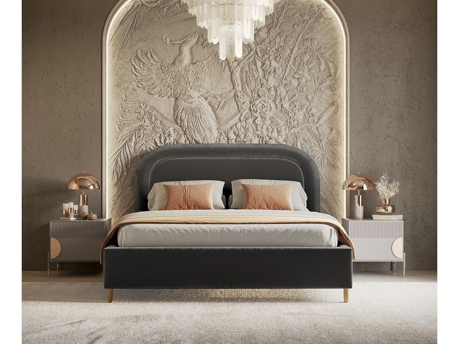 Polsterbett Mija - 120 x 200 cm - Chenille-Stoff - dunkelgrau