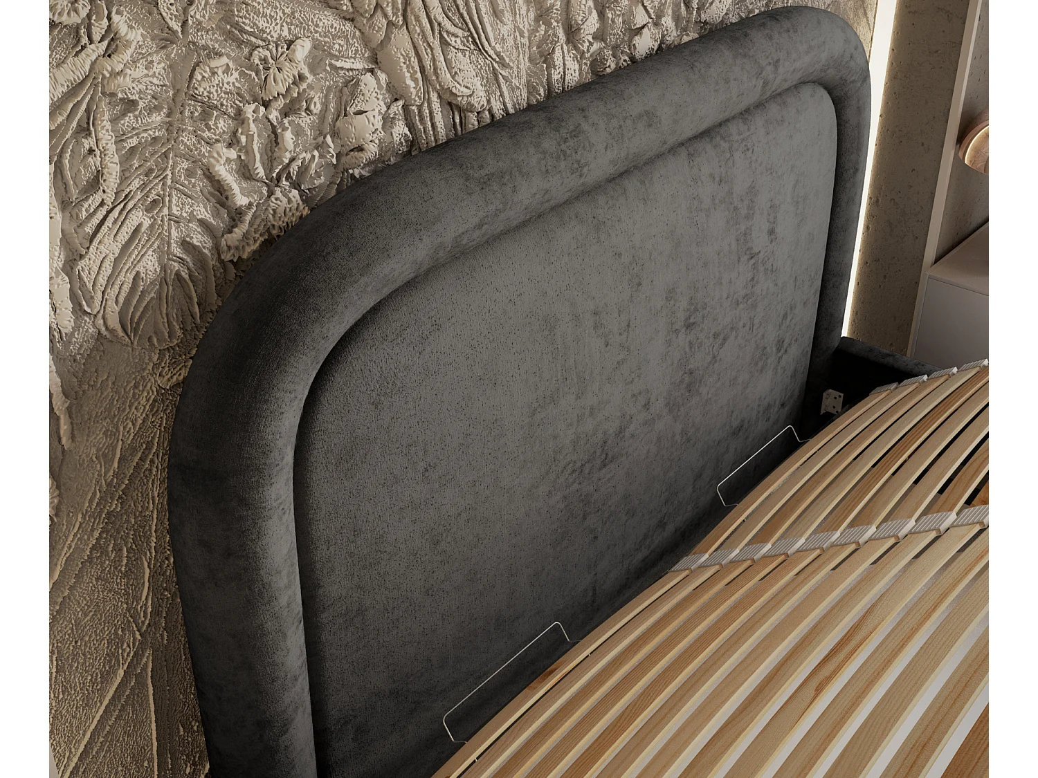 Polsterbett Mija - 120 x 200 cm - Chenille-Stoff - dunkelgrau