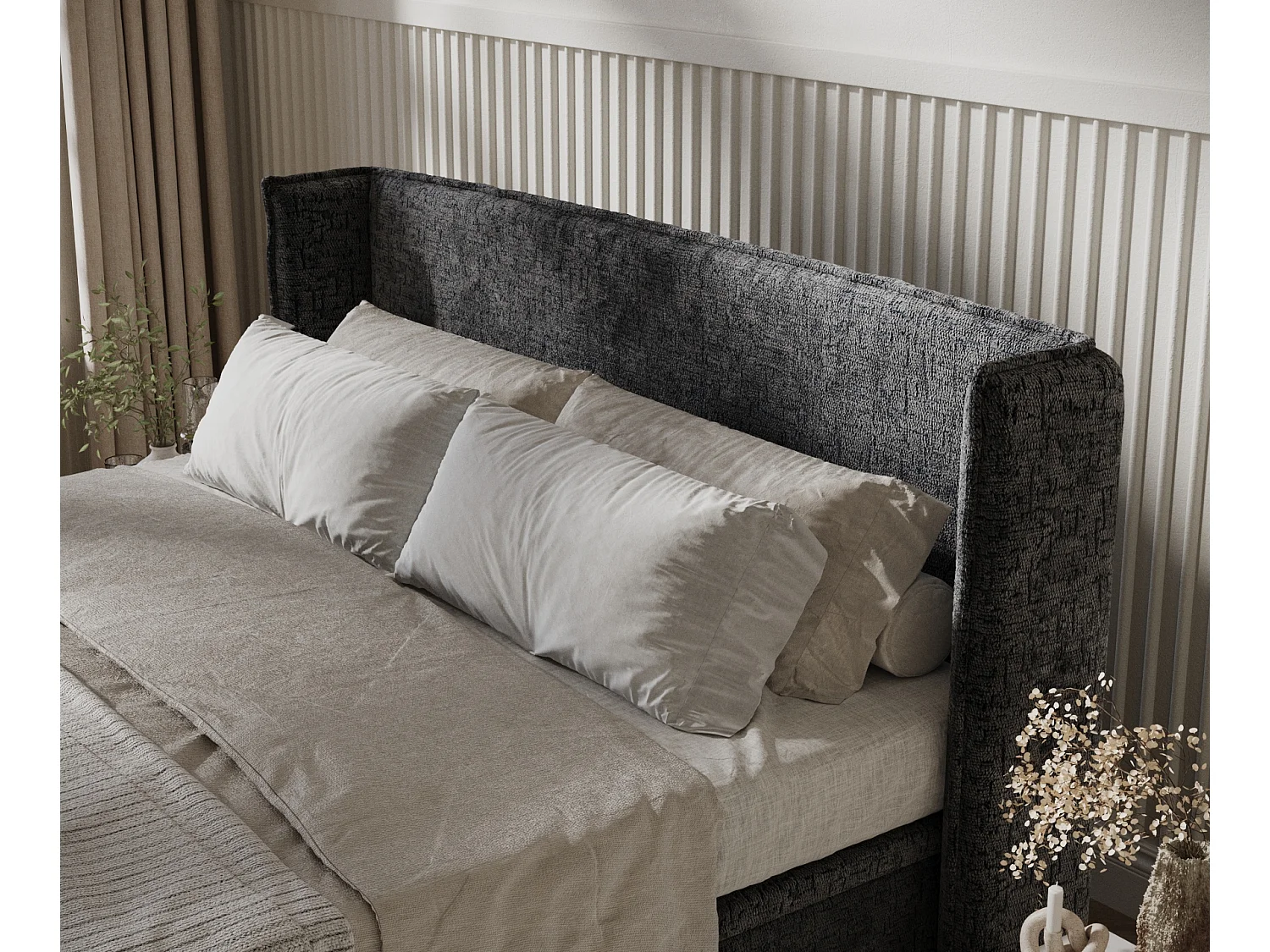 Lit coffre en tissu chenille Ritual - 180 x 200 cm - anthracite