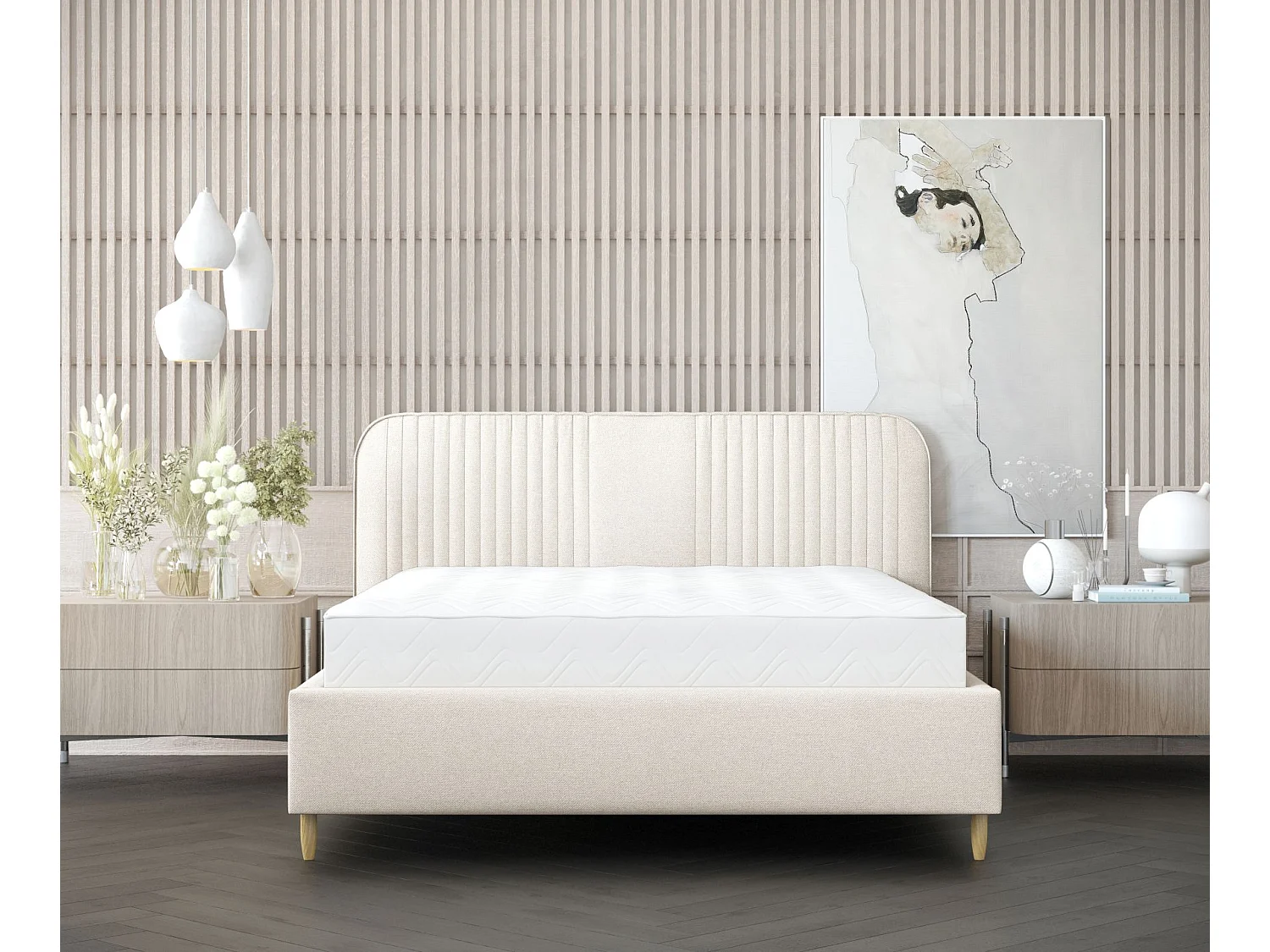 Polsterbett Livy - 120 x 200 cm - Webstoff - creme