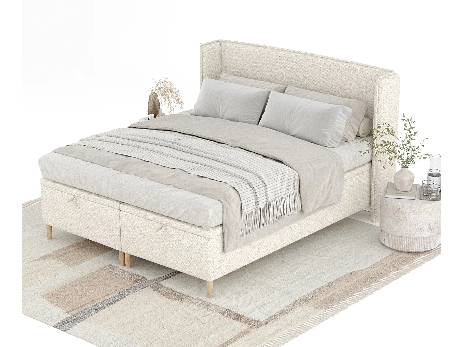 Łóżko tapicerowane w tkaninie boucle Ritual - 140 x 200 cm - kremowy