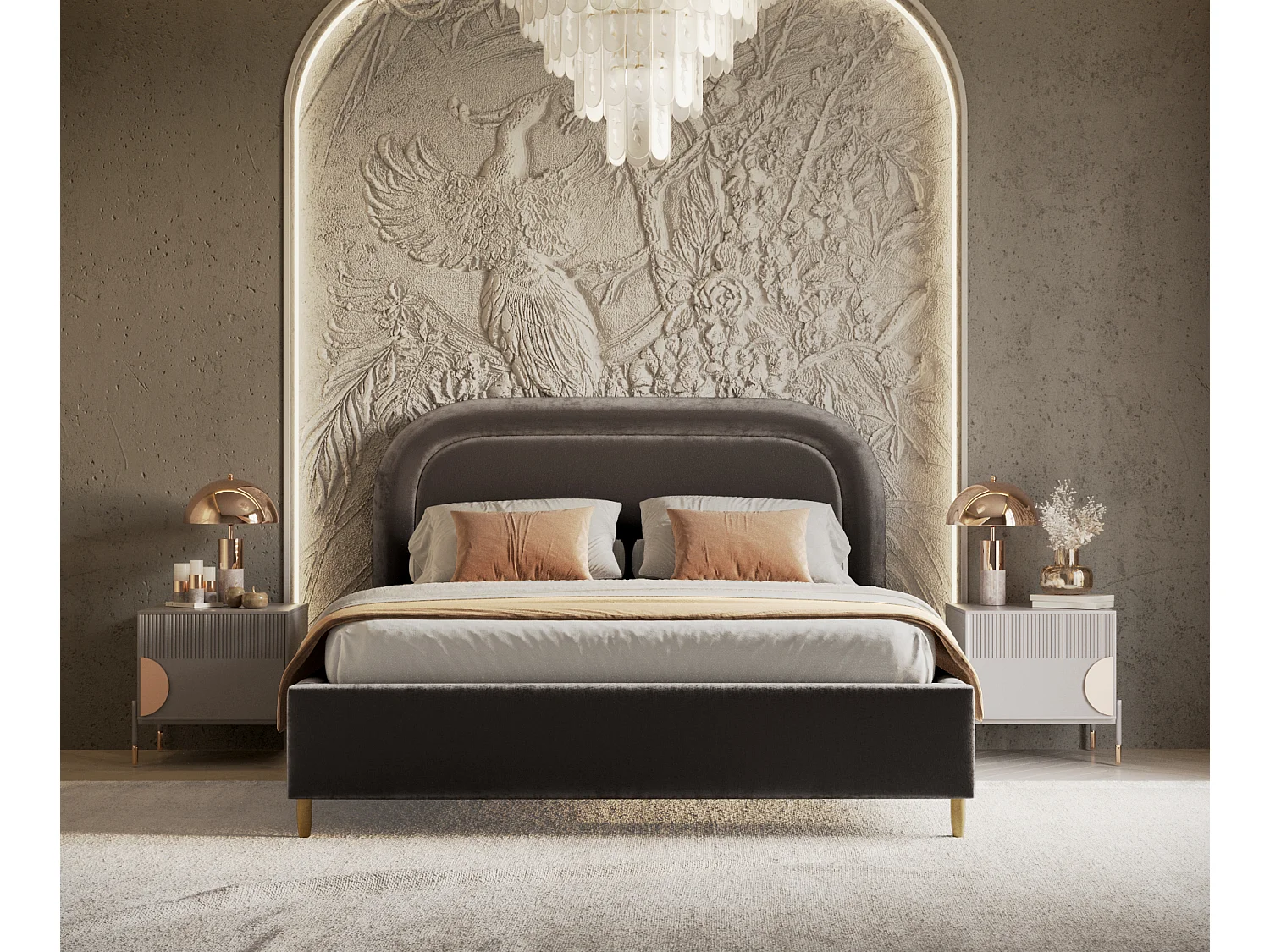 Polsterbett Mija - 140 x 200 cm - Chenille-Stoff - braun