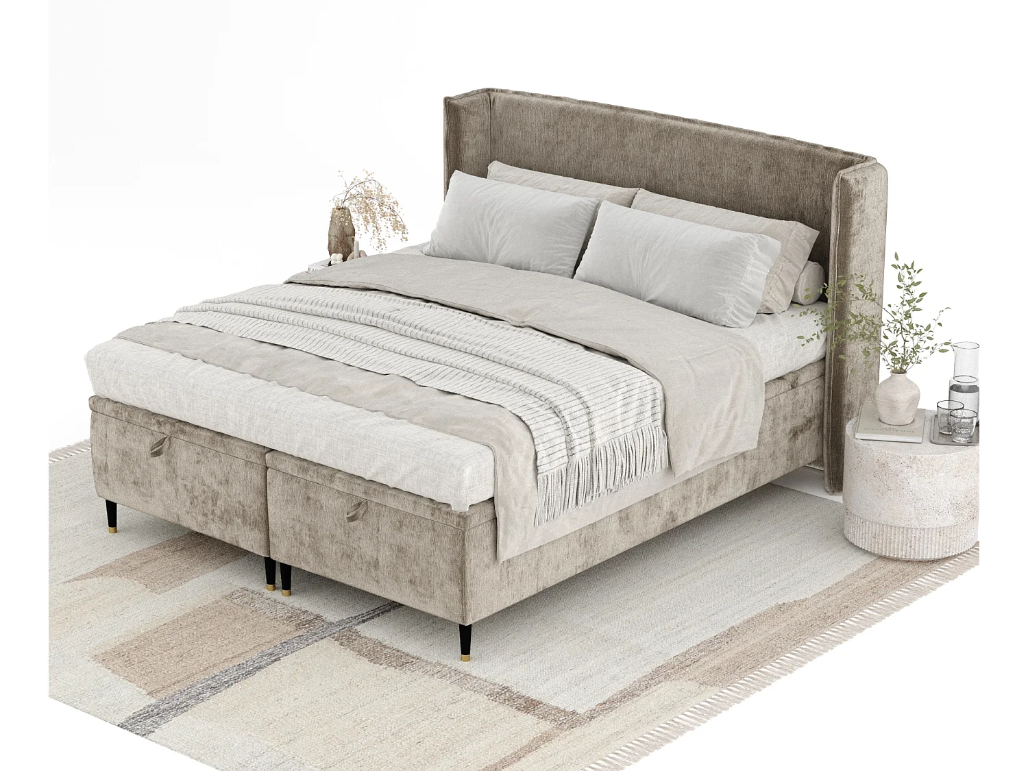 Polsterbett aus Chenille-Stoff Ritual - 160 x 200 cm - beige