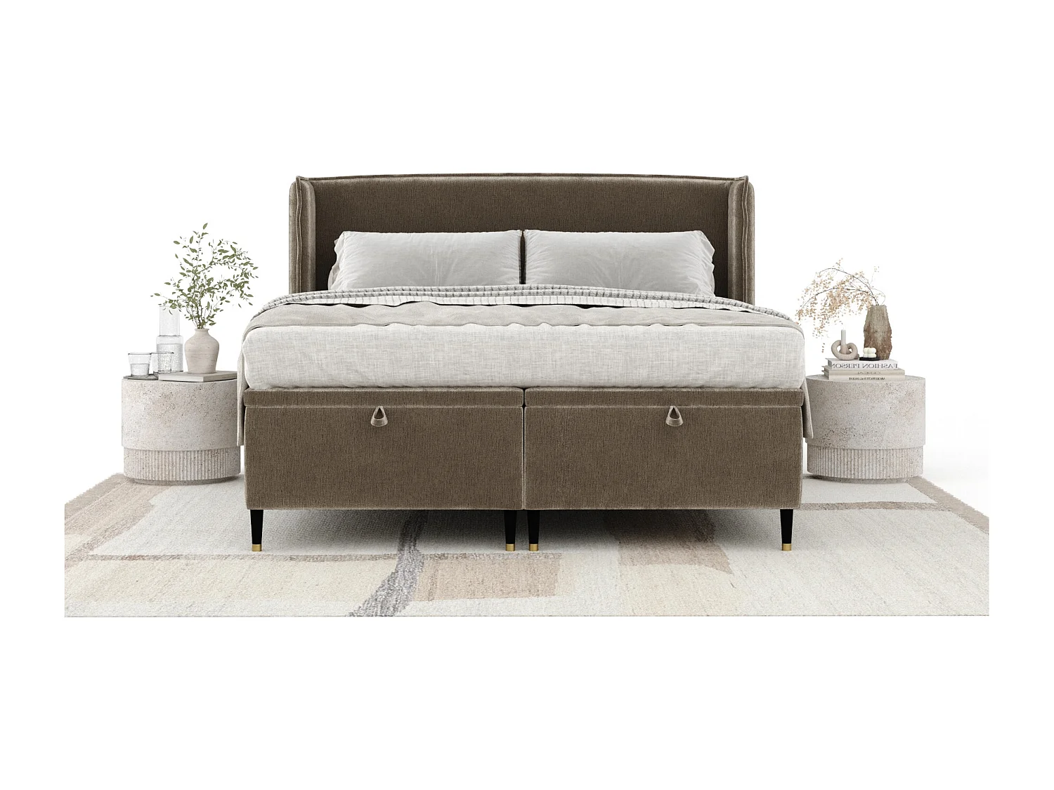 Polsterbett aus Chenille-Stoff Ritual - 160 x 200 cm - beige